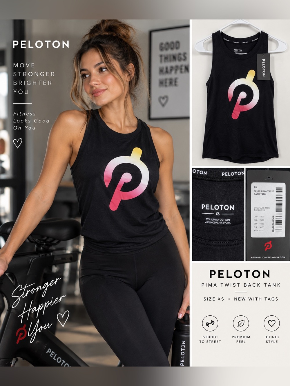 Peloton Black Women’s Tank with Pink-to-Yellow Gradient Logo XS